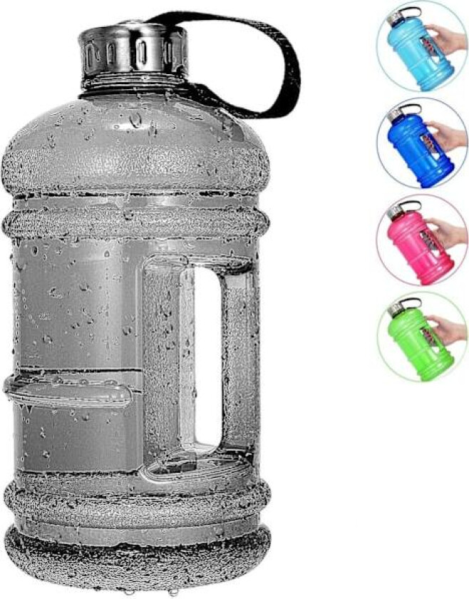 Halv gallon stor vannflaske, 2,2L/73 OZ stor lekkasjesikker sportskanne med håndtak, stor BPA-fri PETG plast bred munn drikkebeholder flaske