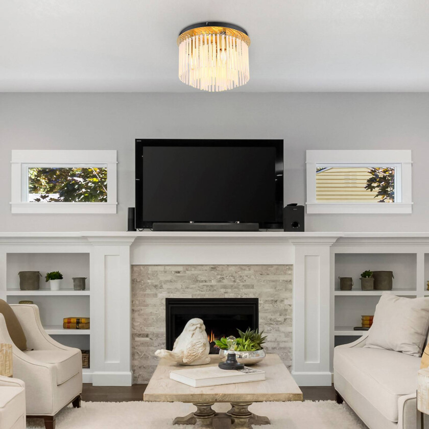 Taklampe Gorley, gullfarget/opal, Ø 32 cm, metall/glass