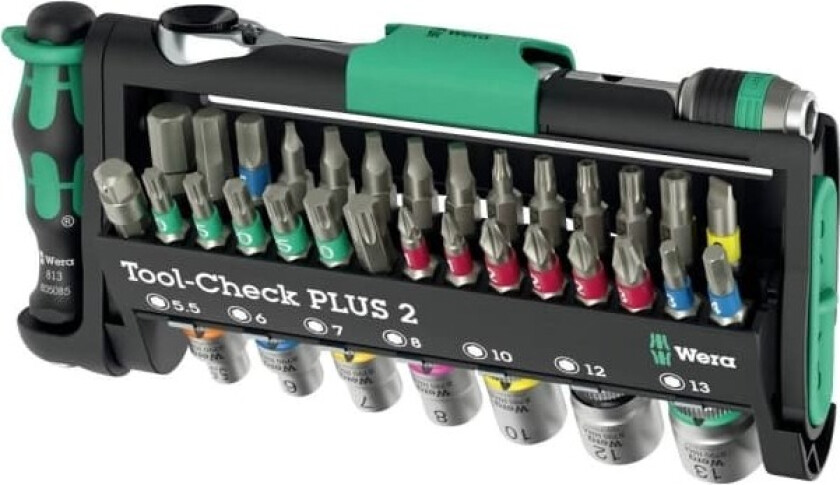 Wera Tool-Check PLUS 2 05049056001 Bitsæt Krydskærv Phillips, TORX, TORX BO, Kærv, Unbrako, Indvendig firkant, Udvendig sekskant, Udvendig firkant Bi