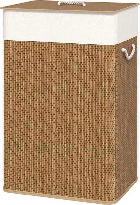 Bambus skittentøyskurv med lokk 72 L tøyoppsamler med bambushåndtak, avtagbar vaskepose brun