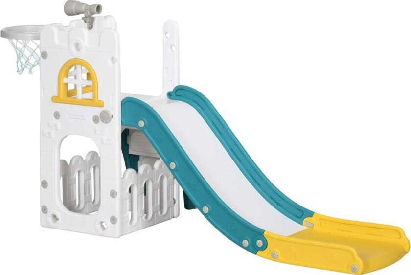 Bilde av Barnesklie, 4 i 1, småbarnssklie med basketballkurv, teleskopisk klatrestativ gul 70 x 177 x 92 cm