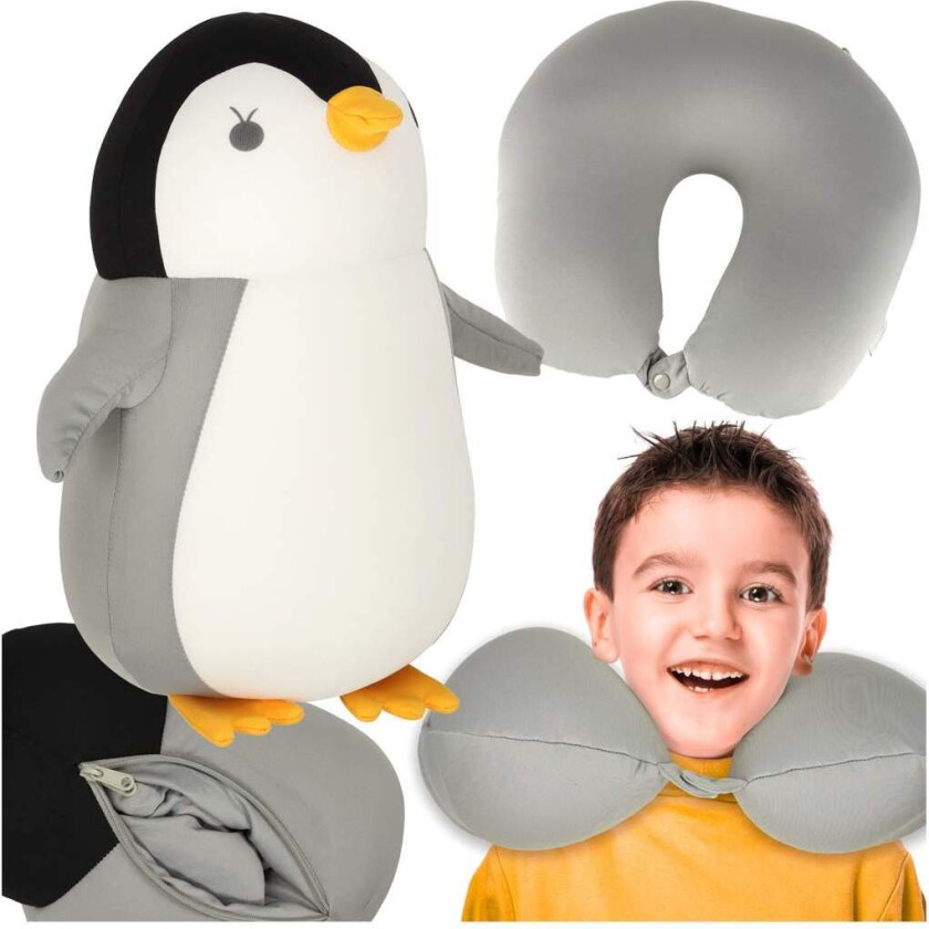 Reisepute 2-i-1 kornett under nakkemaske pingvin