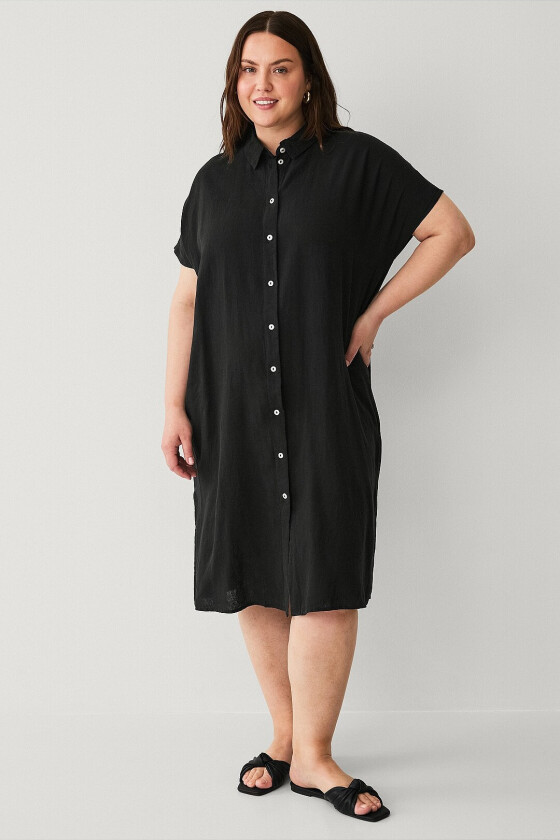 Kjole i lin vLina S/S - Svart