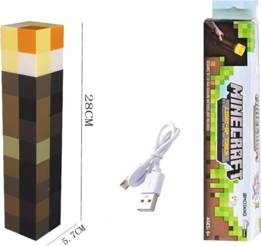 REMAKE Minecraft Brunstenfakkel - 28 cm LED nattlampe - USB C