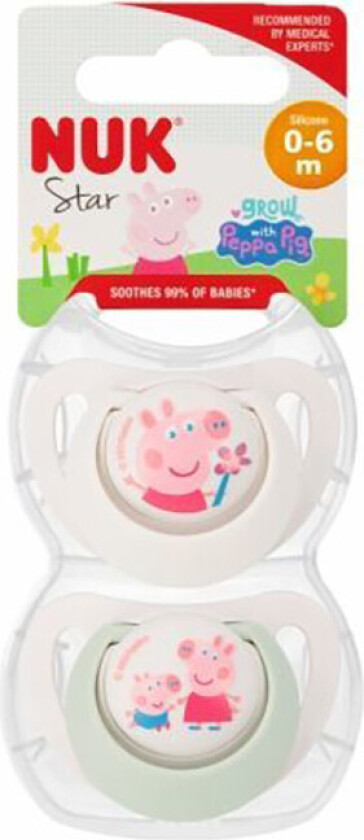 Nuk Star Silikonesutter - 0-6 Måneder, Gurli Gris - 2 stk