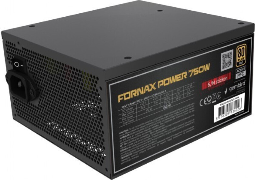 Power Strømforsyning til PC - 750W, 80+Gold, Active PFC, 120mm