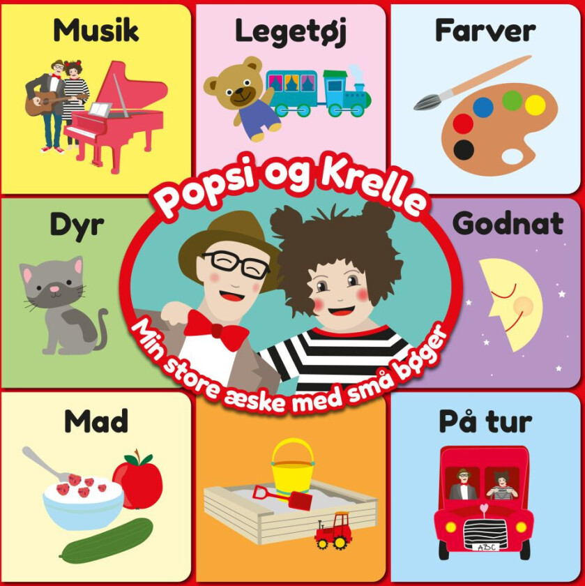Popsi og Krelle Min Store Æske Med Små Bøker - 9 bøker, puslespill - 12+måneder