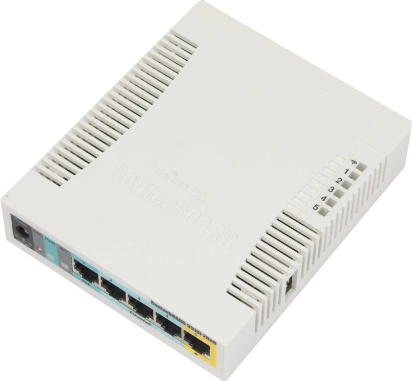 RB951Ui-2HnD Trådløs Router - 2.4GHz, 5x Ethernet, USB, PoE, 7W - Hvit