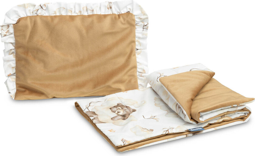 Velvet Sengesett med Flæser til Barnevogn - Dream Beige