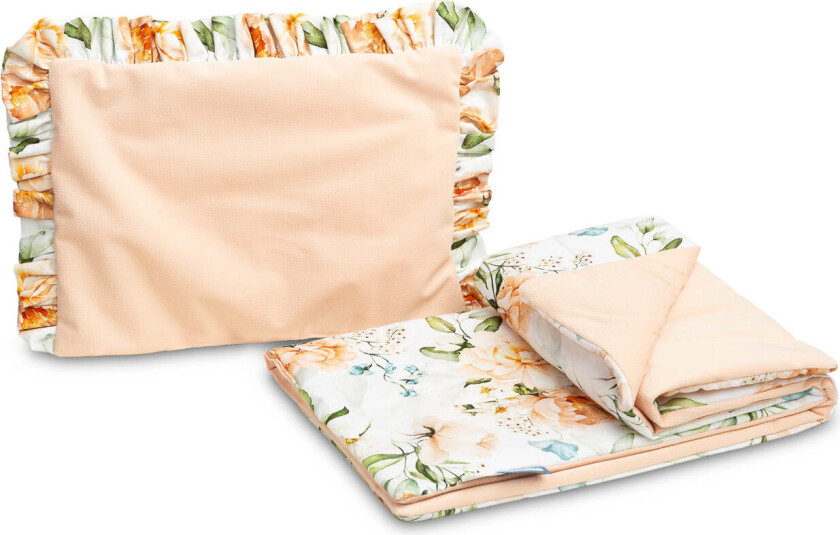 Velvet Sengesett med Fløyel til Barnevogn - Peony Peach
