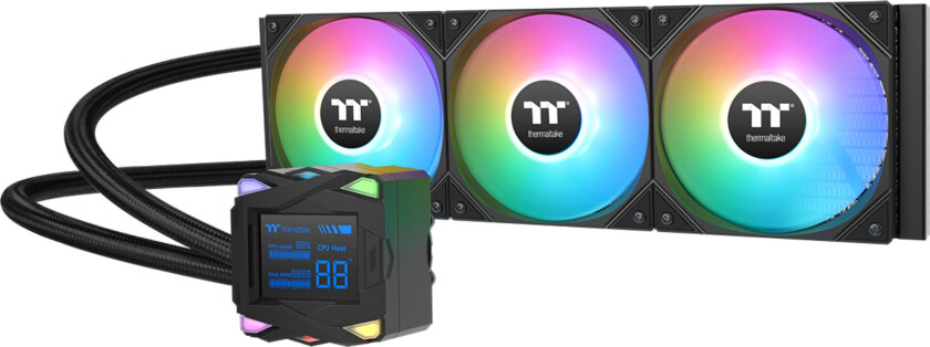 LA360-S ARGB Sync AIO CPU-Væskekjøler - 360mm Radiator, 3x120mm PWM ARGB Blåsere, 2.4" LCD Display - Sort