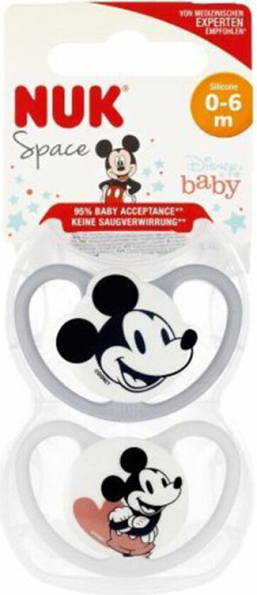 Nuk Space Sut - 0-6 Måneder, Mickey Mouse - 2 stk (Grå)
