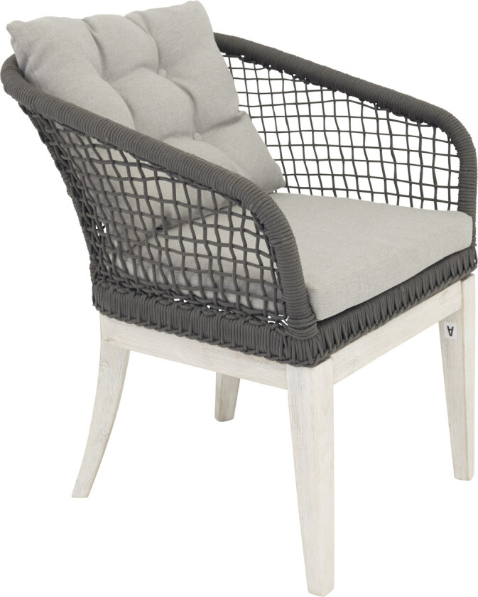 VENTURE DESIGN Rives hagestol, med armlener og puter - grått tau og antikk hvitt akasietre