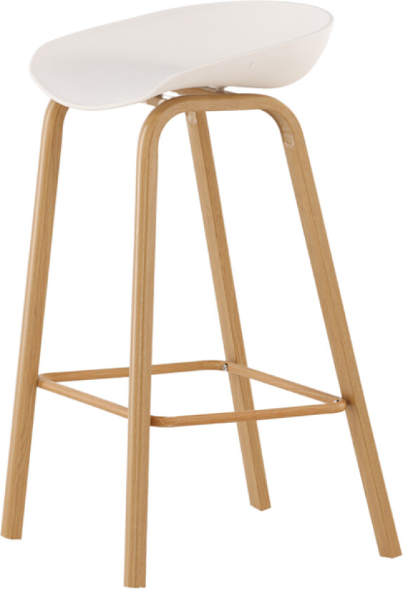 VENTURE DESIGN Decatur barstol, med ryggstøtte og fotstøtte - hvit polypropylen og naturlig stål