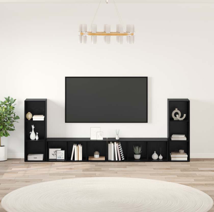 TV-skap 4 pcs Svart eik 37 x 35 x 107.5 cm Sammensatt treverk