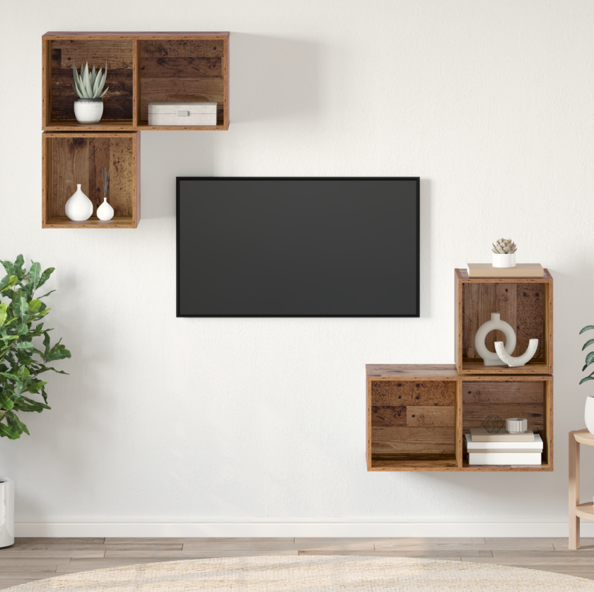 TV-benk sett 4 pcs Gammelt tre 37 x 37 x 72 cm Konstruert tre