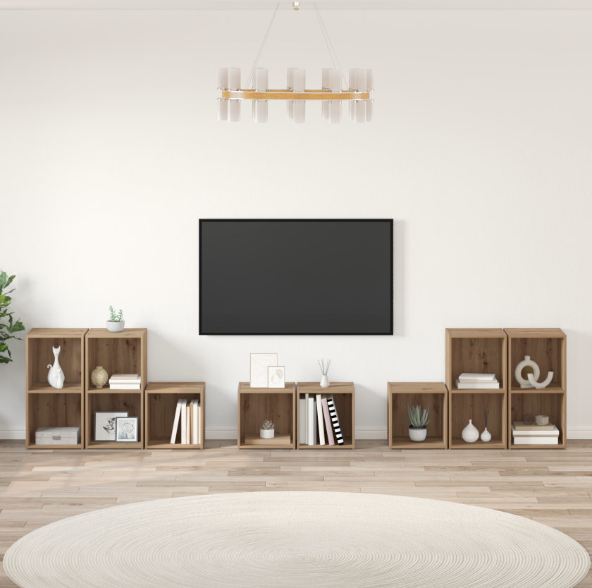 TV-benk sett med hylle med lagring 8 pcs Artisan Eik Konstruert tre