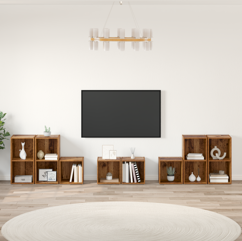 TV-benk sett med hylle med lagring 8 pcs Gamle tre Konstruert tre