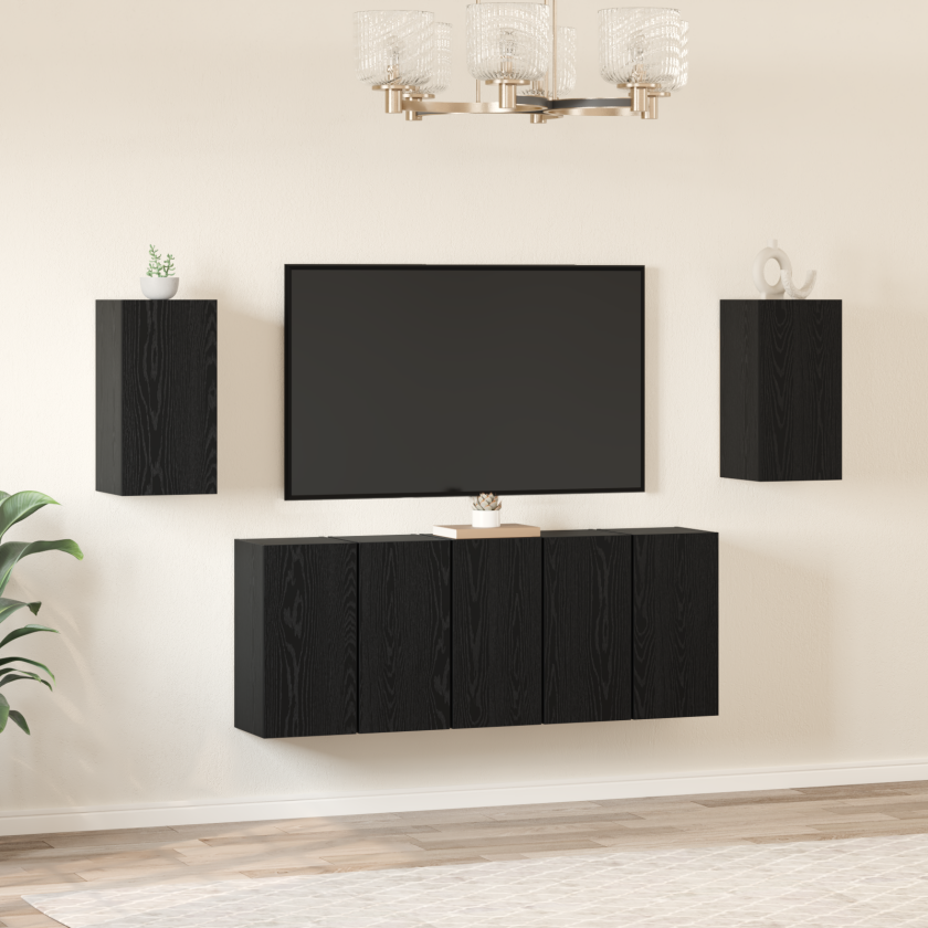 TV-benksett 7 pcs Svart eik 30.5 x 30 x 60 cm Konstruert tre