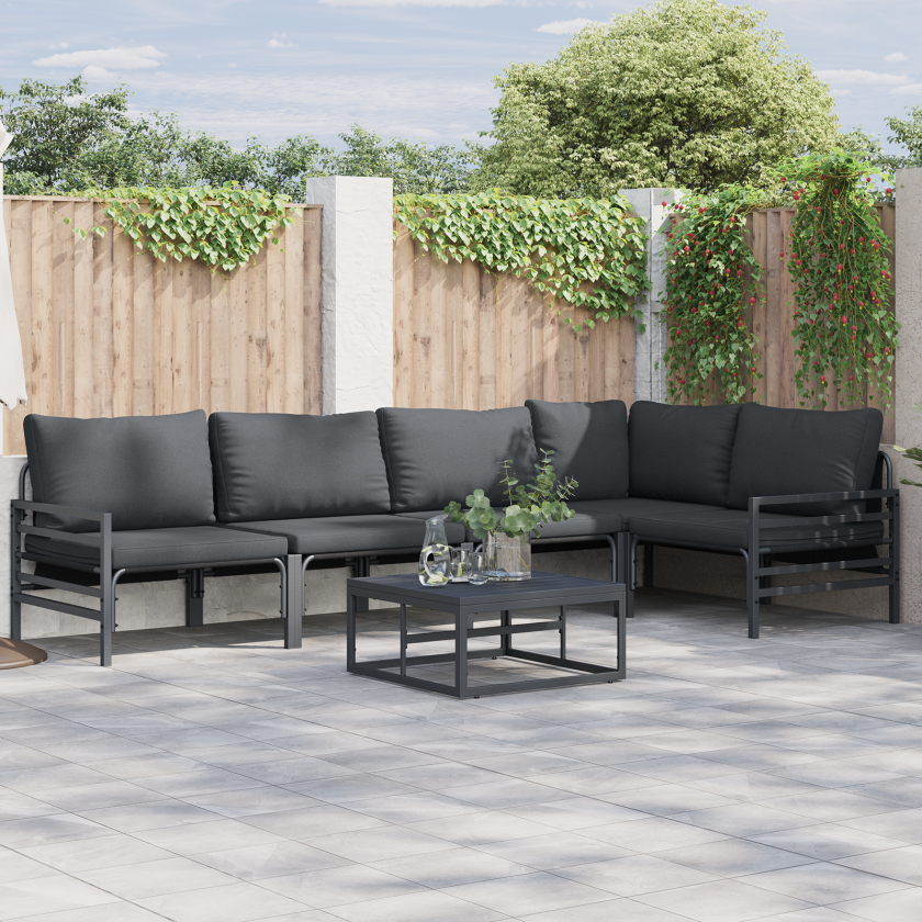Hagesofa Set 6 pcs Antrasitt Stål