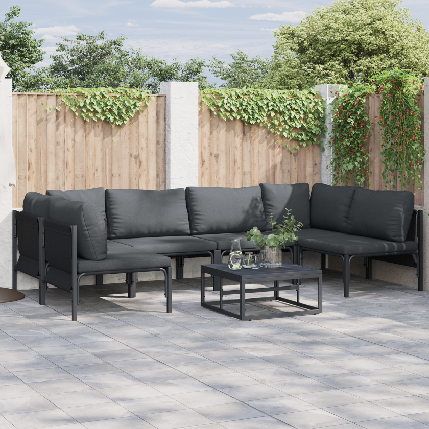 Hagesofa Set 7 pcs Antrasitt Stål