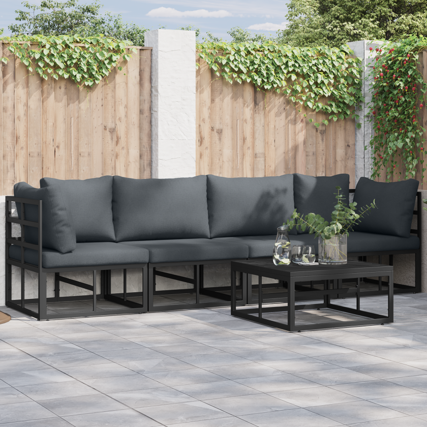 Hagesofa Set med pute med pute 4 pcs Svart 283 x 71.5 x 71 cm Aluminium