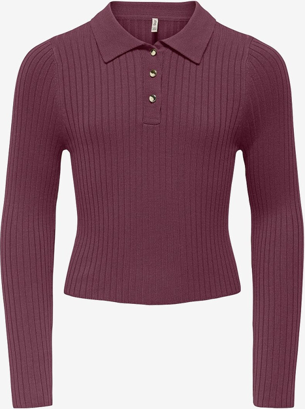 Topp kogMila LS Rib Button Polo Neck CP - Rød