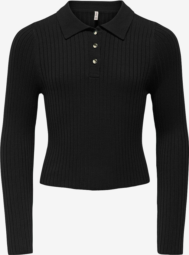 Topp kogMila LS Rib Button Polo Neck CP - Svart
