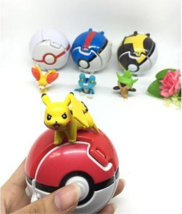 4 P-okémon Throw N Pop Poke Ball med Action Figure Leketøysett zdq