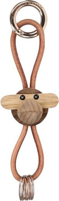 Bilde av Ape nøkkelring 3 cm gull/natur/teak/limba