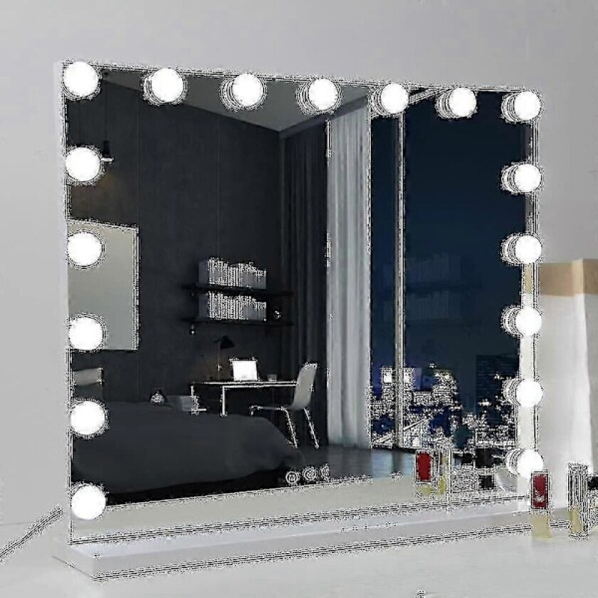 70 x 55 cm Hollywood Sminkespeil med 3 Fargelys 14 Dimbar LED-pærer, Stort Sminkespeil