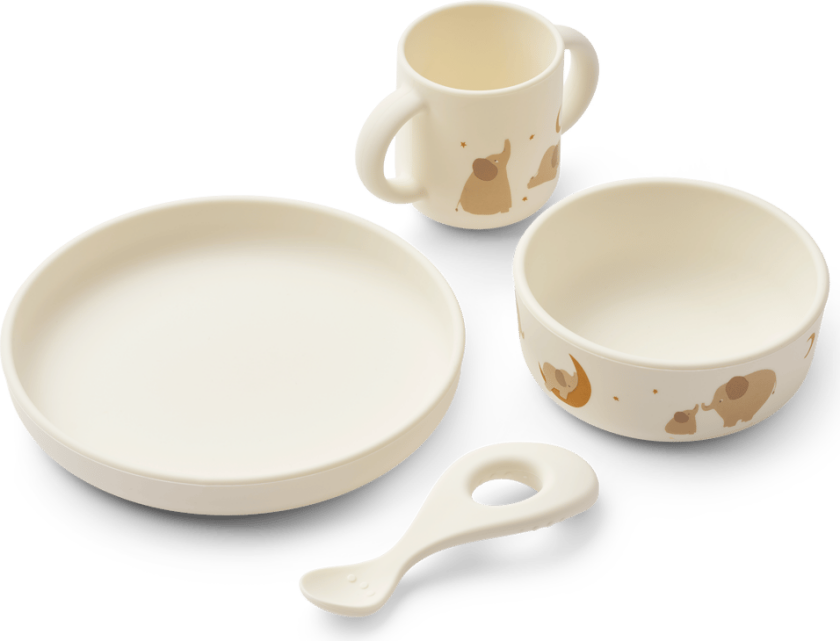 Vivi printed servisesett 4 deler Elephant-Creme de la creme