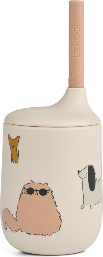 Ellis printed sippy cup tutekopp med sugerør 23 cl Cats and Dogs-Sandy