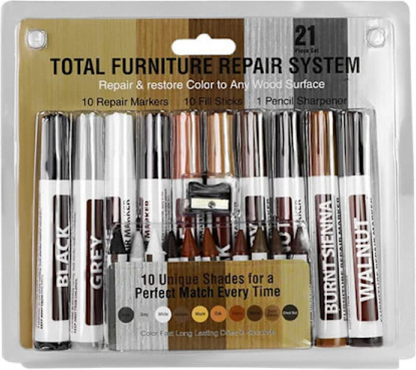 INF Møbelreparasjonssett - Farge Marker med Voksfargestifter og Blyantspisser 10 colors