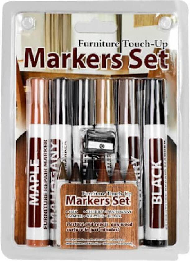 Bilde av INF Møbelreparasjonssett - Farge Marker med Voksfargestifter og Blyantspisser 6 colors