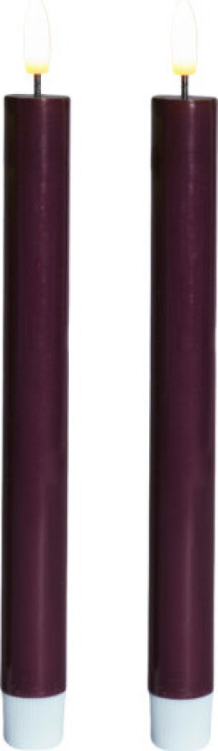 Sille LED kronelys, batteri, bordeaux, 2-pak