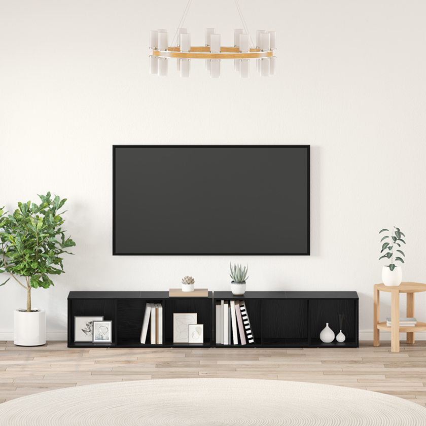 TV-benksett 2 pcs Svart Eik 37 x 35 x 107 cm Konstruert tre