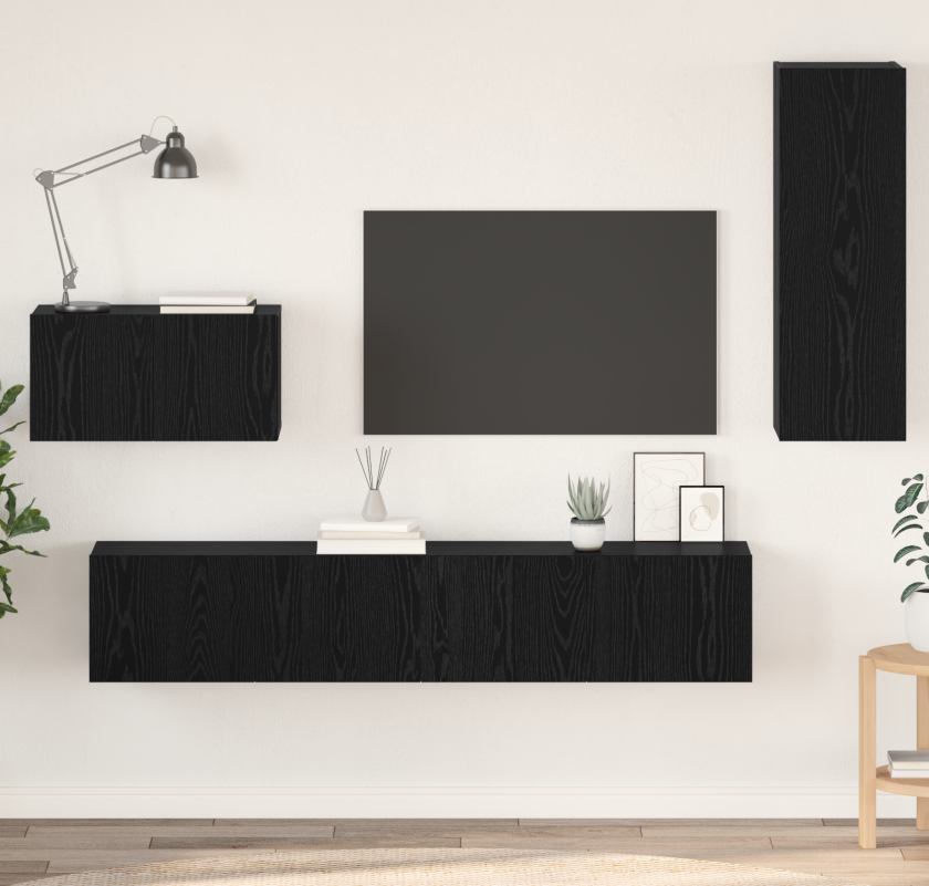 Vegghylle for TV med hylle Annet med lagring med dør 4 pcs Svart eik