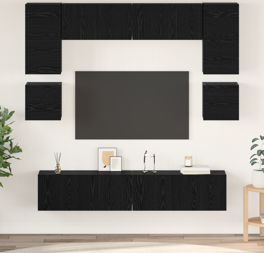 TV-benksett 8 pcs Svart eik 80 x 30 x 30 cm Konstruert tre