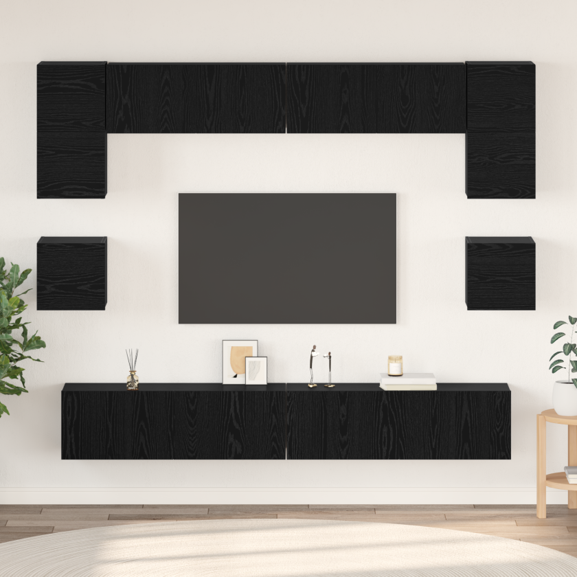 TV-benksett 8 pcs Svart eik 100 x 30 x 30 cm Konstruert tre