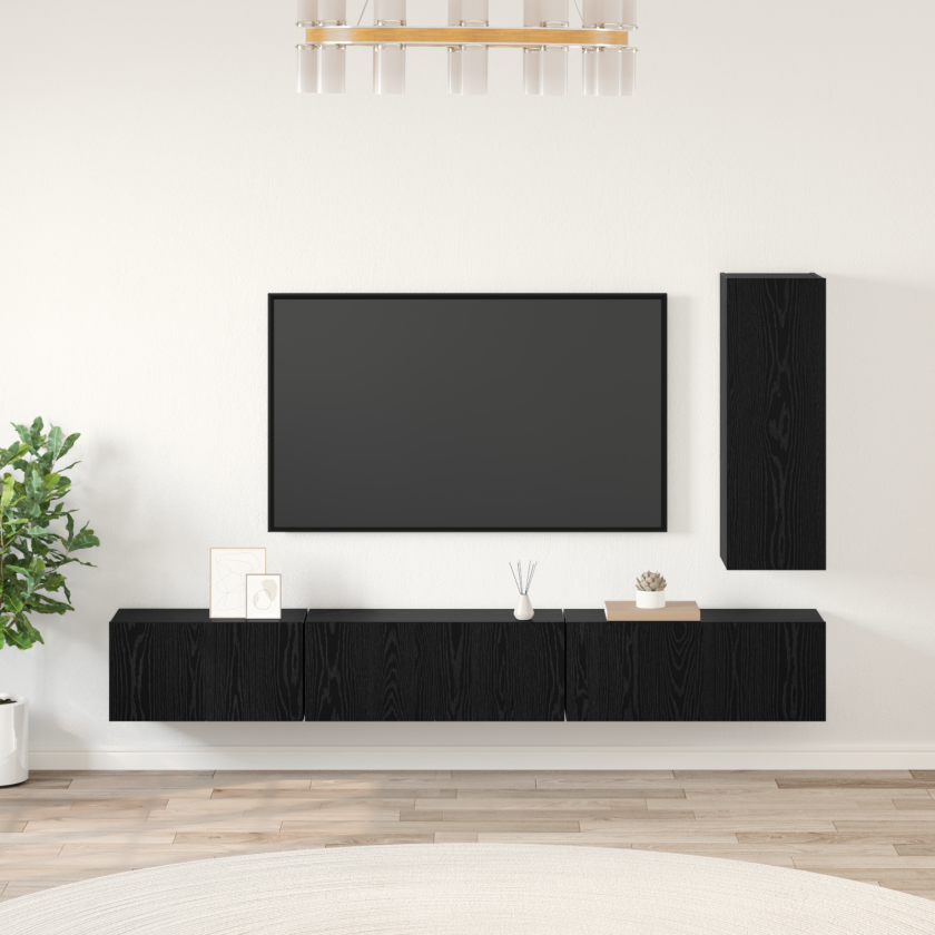 TV-benksett 4 pcs Svart eik 30.5 x 30 x 90 cm Konstruert tre