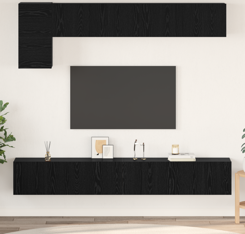 TV-benksett 5 pcs Svart eik 100 x 30 x 30 cm Konstruert tre