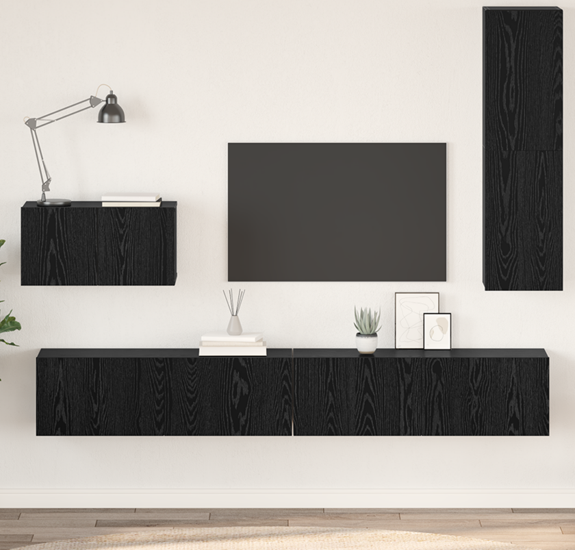 Vegghylle for TV med hylle Annet med lagring med dør 4 pcs Svart eik