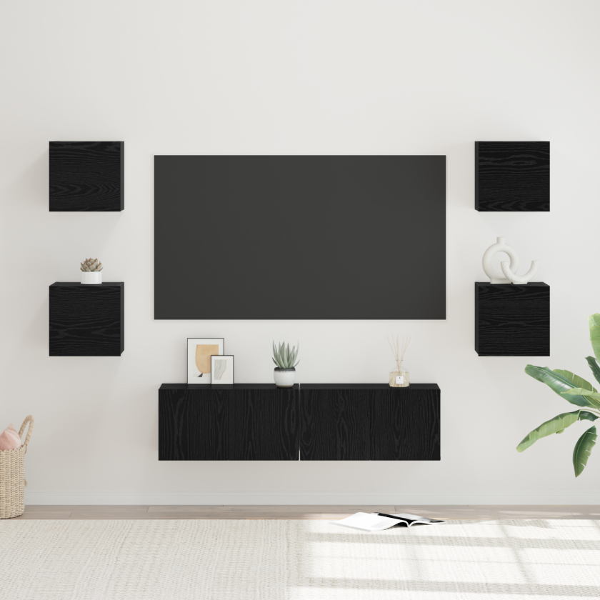 TV-benksett Annet med lagring med dør 6 pcs Svart eik Medium 120 x 30 x 30 cm