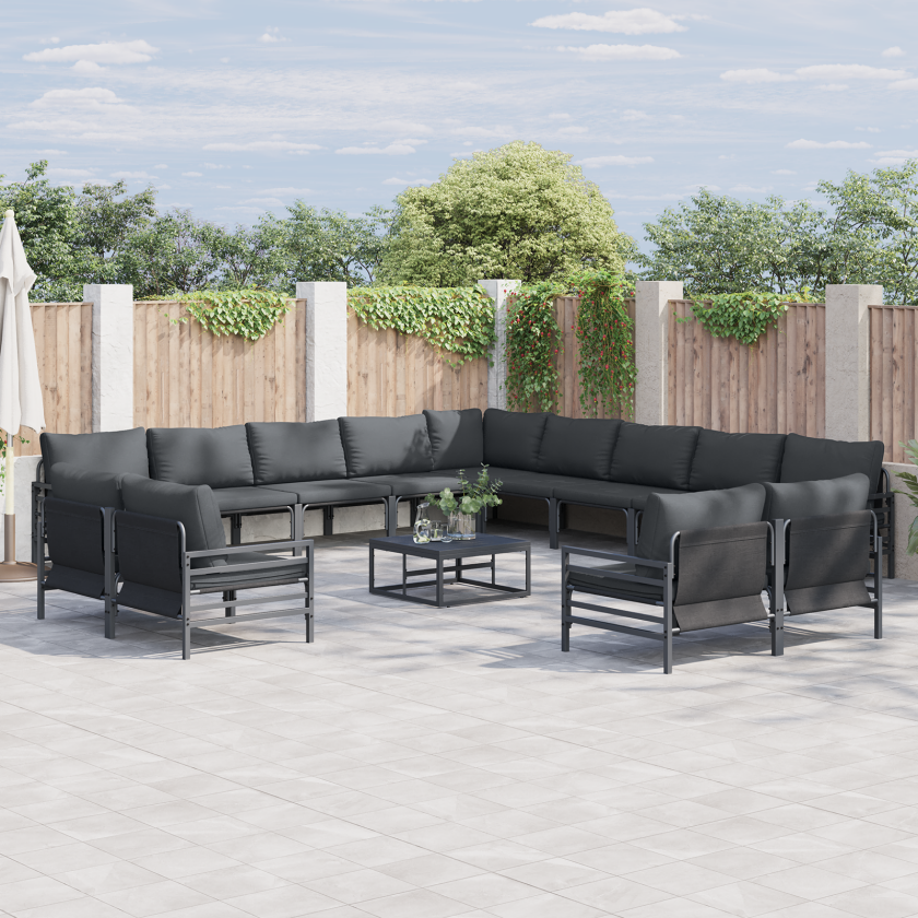 Hagesofa Set 14 pcs Antrasitt Stål