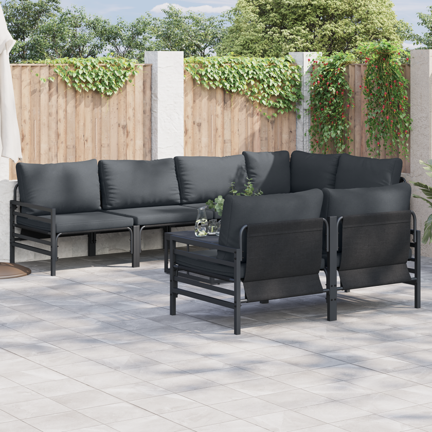 Hagesofa Set 7 pcs Antrasitt 320 x 160 x 71 cm Stål & stoff