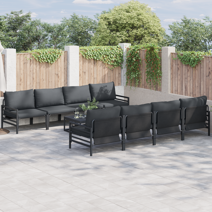 Hagesofa Set 9 pcs Antrasitt 70 x 70.5 x 31.5 cm Stål & stoff