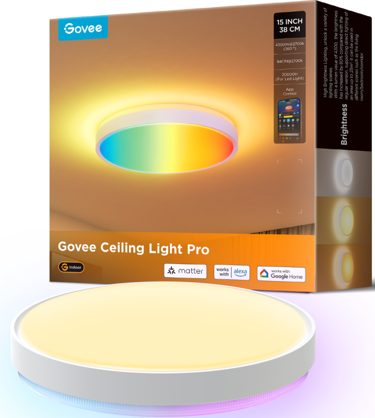 15-tommers Smart LED Taklampe– RGBIC+WW, 4300lm, Talestyring