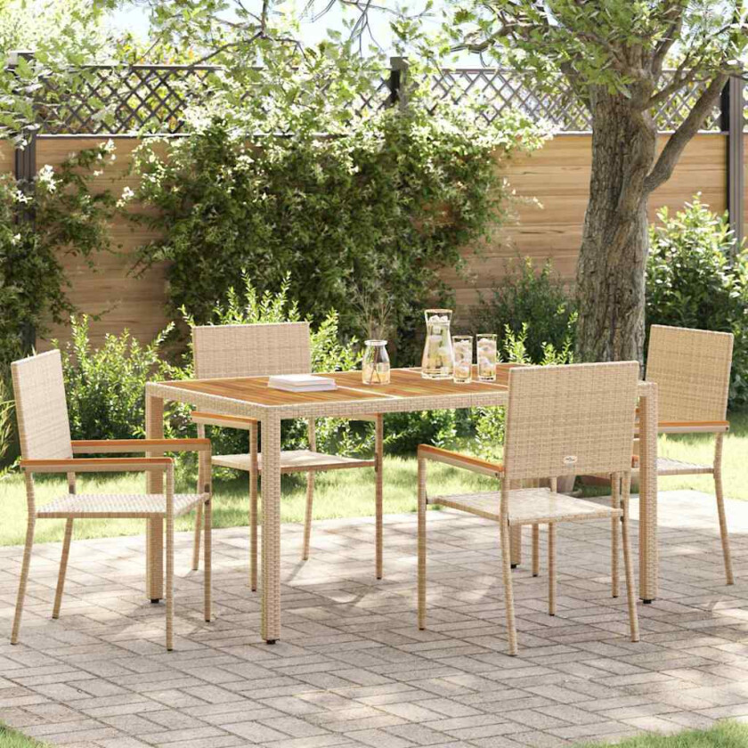Utestoler 4 pcs Krem, Brun PE rattan, Solid akasietre