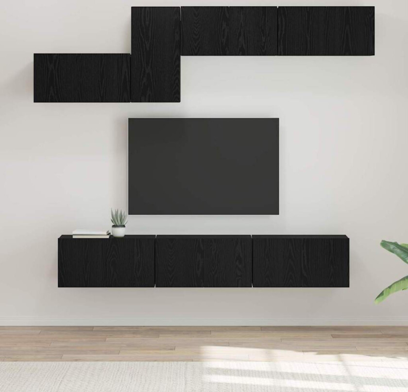 TV-benksett 7 pcs Svart eik 60 x 30 x 30 cm Konstruert tre